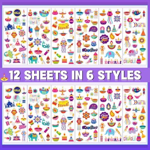 UPINS 12 Sheets Happy Diwali Stickers for Kids 3D Foam Puffy Bulk