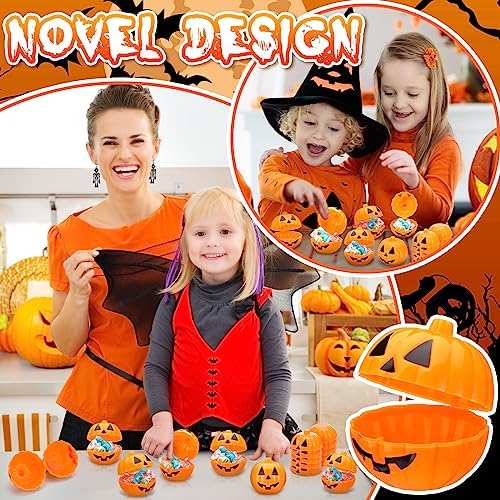 Lallisa 120 Pcs Halloween Pumpkin Container Bucket Plastic, Orange