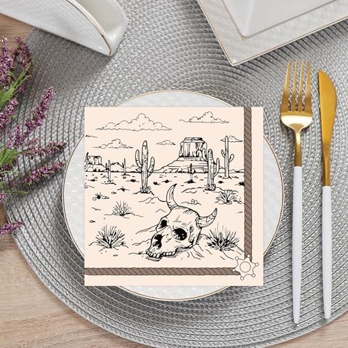 50 Pcs Cowboy Paper Napkins 6.5 x 6.5 Inches, Western Theme Disposable Luncheon Dinner Wild West First Rodeo Party Napkins Cocktail Napkin for Birthday Bachelorette Party Decorations (Cowboy)