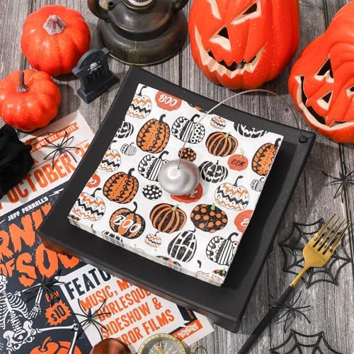JarThenaAMCS 50Pcs Halloween Paper Napkins Orange Black Pumpkin Disposable Luncheon Napkin Creepy Dessert Dinner Hand Napkin for Trick or Treat
