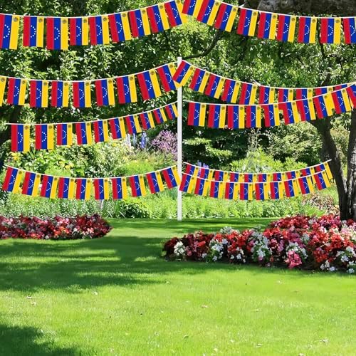 AhfuLife 60 Pcs Venezuela String Flags for Independence Day Decorations, Small Venezuelan Flag Bunting Banner - Double Sided for National Day Festival Party Decorations (5.5×8.3 Inch-66 Ft)