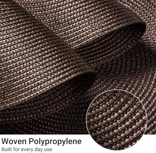 FunWheat Round Braided Placemats Set of 12 Place Mats for Dining Table Woven Washable Non-Slip Table Mats 15 Inch(Brown,12pcs)