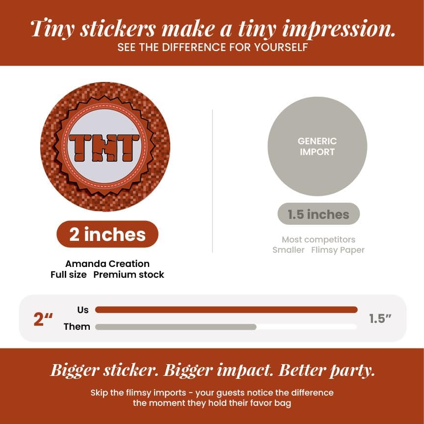 TNT Stickers, 40 Pack 2-Inch Dynamite Stickers, TNT Labels for Pixel Gaming Party Favors, Goodie Bags & Envelope Seals by Amanda Creation