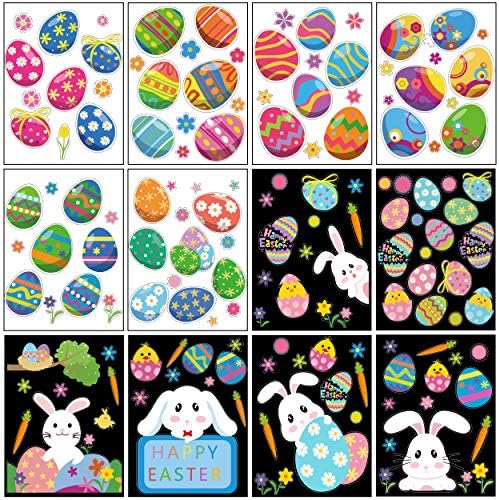 CCINEE Cute Easter Window Cling Stickers for Home Decoration,Bunny Easter Eggs Decals for Windows 12 Sheets