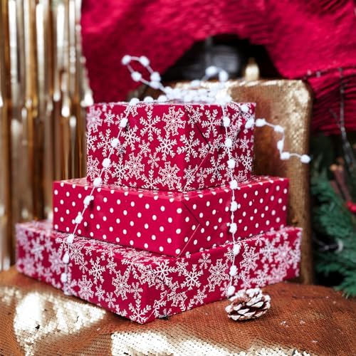 BIOBROWN Christmas Wrapping Paper Snowflake and Polka Dots Design for Xmas