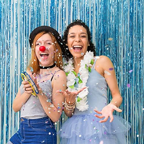 20 Pack Foil Curtain Backdrop Blue Metallic Tinsel Foil Fringe Curtains Photo Booth Props for Birthday Wedding Engagement Baby Shower Bachelorette Christmas Holiday Celebration Party Decorations