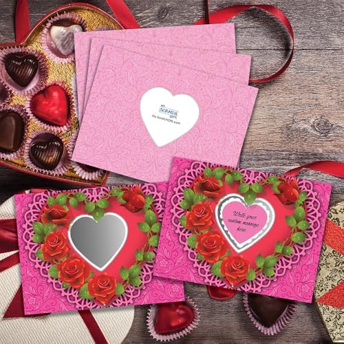 My Scratch Offs - 20 Pack Heart Love Wreath DIY Valentine Scratch Off Cards with Stickers, 3x4 Inch Customizable Love Notes for Gifts, Party Favors & Adults for Valentine's Day