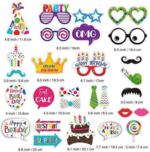 Frienda 29 Pcs Birthday Photo Booth Props for Kids, Colorful Party