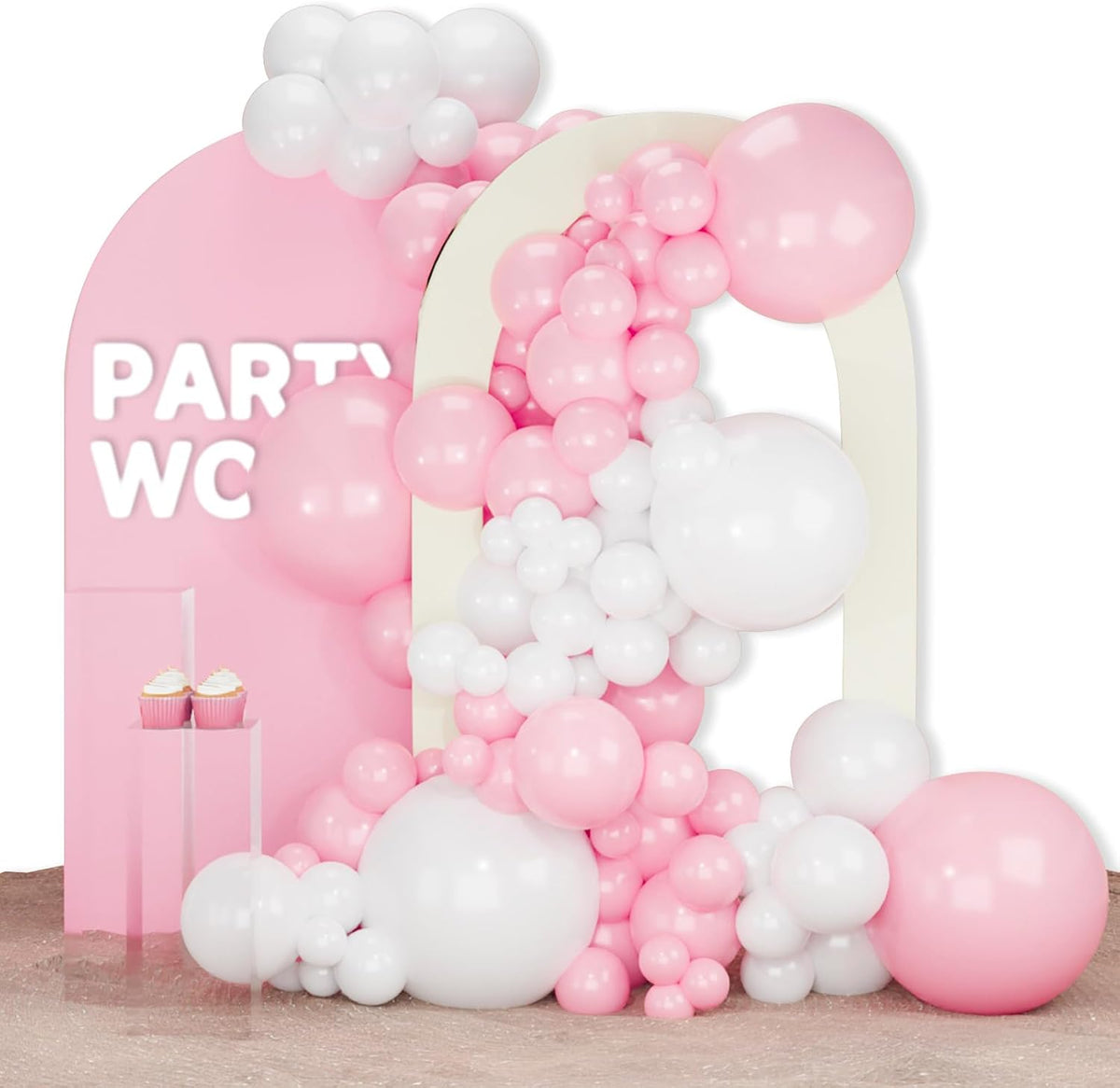 PartyWoo Pastel Pink and White Balloon Arch Kit 140pcs Different Sizes
