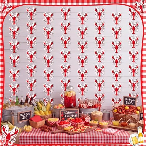 Xinnun 8 Pcs Red Lobster Crawfish Garland Banner Seafood Party Decor