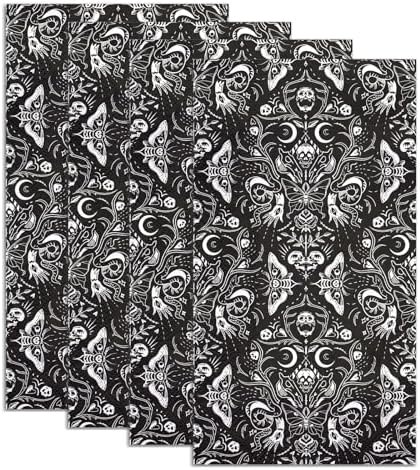 WRAPAHOLIC 50Pcs Gothic Halloween Paper Napkins - 3-Ply Black and White Skull Moth Gothic Guest Disposable Hand Towels for Bathroom, Halloween, Birthday, Holiday - 4.3 x 7.9 In