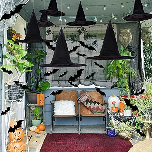 LINAYE 12Pcs Halloween Witch Hats Decorations with Spider Web,Creepy Cloth