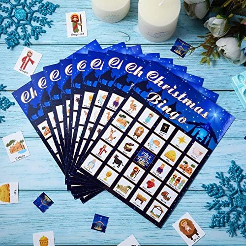 Skylety Religious Christmas Nativity Bingo Game Christmas Nativity Bingo Cards 24 Players for Religious Party Game Family Xmas Party Activities