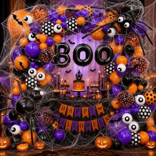 Halloween Balloon Garland Arch Kit 202PCS Black Orange Purple Balloons