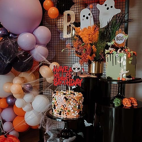 1 PCS Have a Killer Birthday Cake Topper - Glitter Horror Classic Halloween Cake Pick for Bloody Horror Theme Party Cake Decorations Supplies
