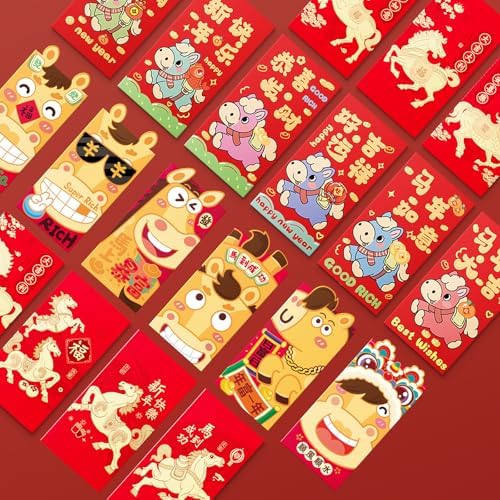 YUBAIHUI 80 Pcs Chinese New Year 2026 Decorations Spring Couplet Red Envelopes Paper-cuts Lanterns Pendants China Party for Lunar New Year Vietnamese Horse Year