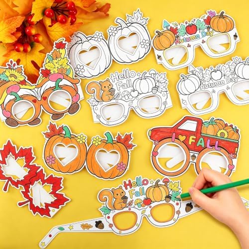 32Pcs Fall Thanksgiving Craft Bulk Coloring Glasses DIY Arts Kit for Kids