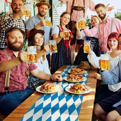 14 × 84" Oktoberfest Decoration, Oktoberfest Table Runner Blue and White