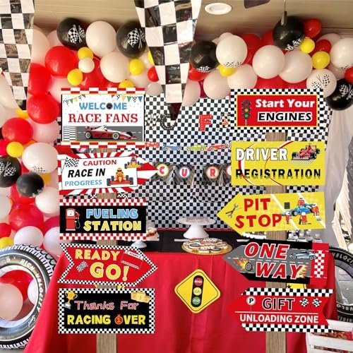 20 Pcs Race Car Party Decorations Racing Car Party Directional Signs Racing Themed Birthday Decoration Supplies for Backdrops Door Wall Yard Welcome Signs