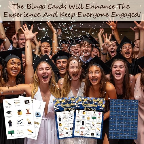 Graduation Bingo Game Cards for Adults, Graduation Party Game for Friend Family, Ideal for Graduation Themed Party Game, 24 Players Grad Party Supplies Favors, 007