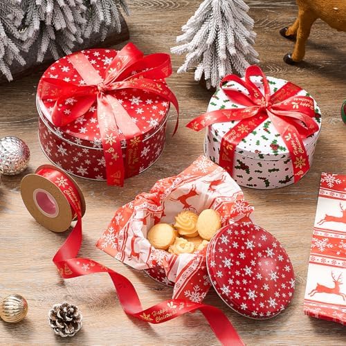 Yaomia 3 Pack Christmas Cookie Tins with Lid Vintage Metal Cookie Tins