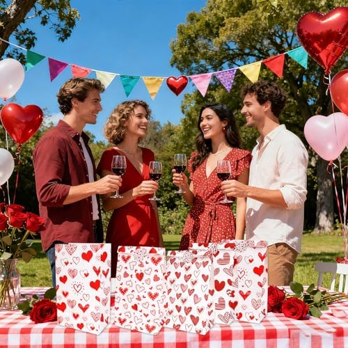 Valentines Bags for Kids Class 24 PCS Valentine Paper Bags with Stickers for Gifts Treat Goodie Candy Snack Goody Cookie Wrap Galentines Valentines Day Party Favors Supplies Decorations Baggies Pouch