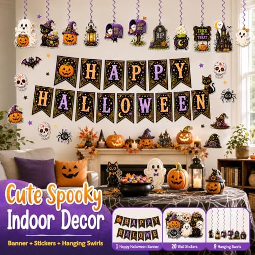 Halloween Party Happy Banner Sets for Home Office Classroom Room