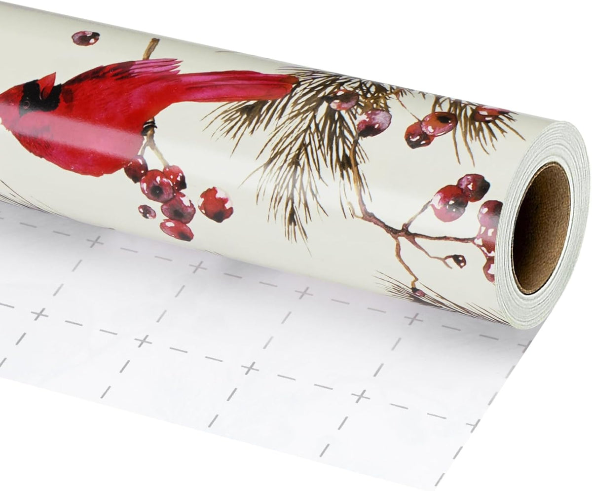 LaRibbons Cardinal Christmas Wrapping Paper, Rustic Woodland Red Birds