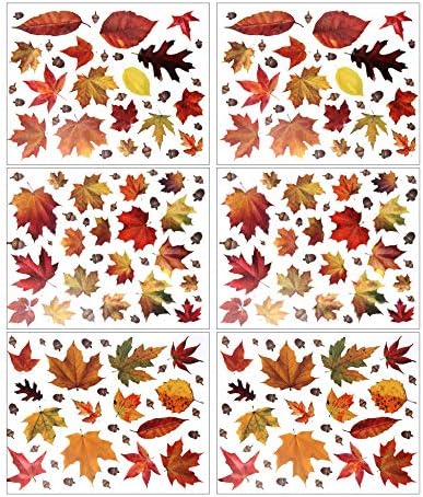 CCINEE 216pcs Maple Window Clings 6 Sheets Fall Leaves Assorted Maple Oak Leaves Acorns Window Stickers for Autumn Thanksgiving Halloween Seasonal Holiday Glass Window Decorations