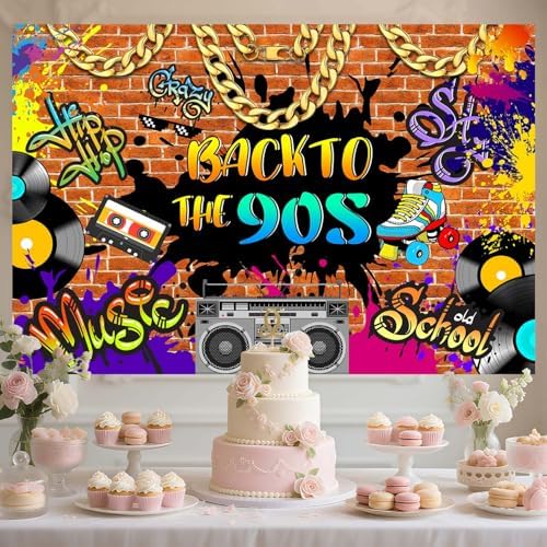 15x10FT 90s Party Decorations Backdrop Hip Hop Graffiti Retro Radio Fashion Brick Wall Photography Background Back to The 90s Themed Backdrop Banner Photo Shoot Props