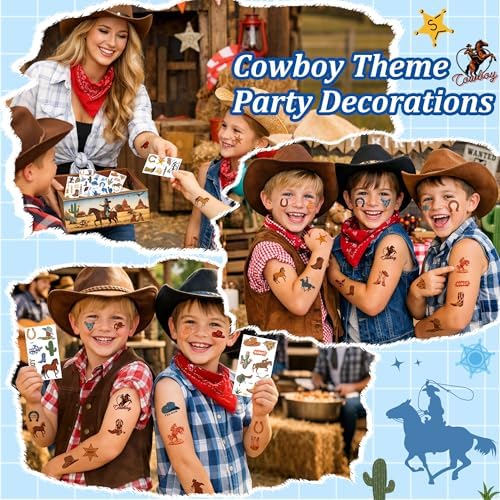 Cowboy Party Temporary Tattoos for Kids Cowboy Theme Party Decorations