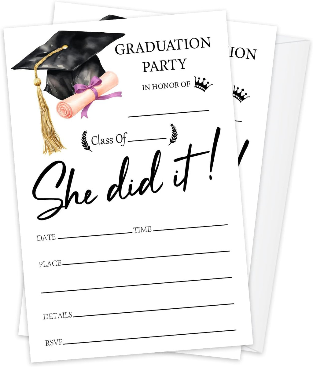 Luxury Graduation Invitations 2026 with Envelopes - 20 Pack Class of 2026 Graduation Party Invitations, 4x6 Inch Fill-in Graduation Announcements for High School or College - A09