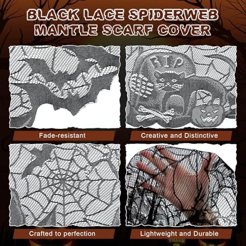 Pangda Halloween Spider Web Mantle Scarf Black, 18*96inch, Pumpkin