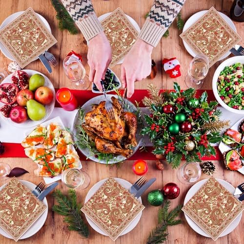 Chiisong 100 Pcs Paisley Pattern Christmas Cheers Cocktail Napkins Party