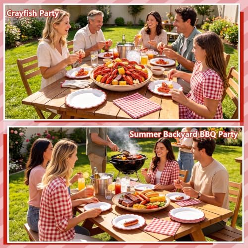 NatNarr 30 Pk Red Paper Plates 7" Scalloped Red White Dessert Cake Plates