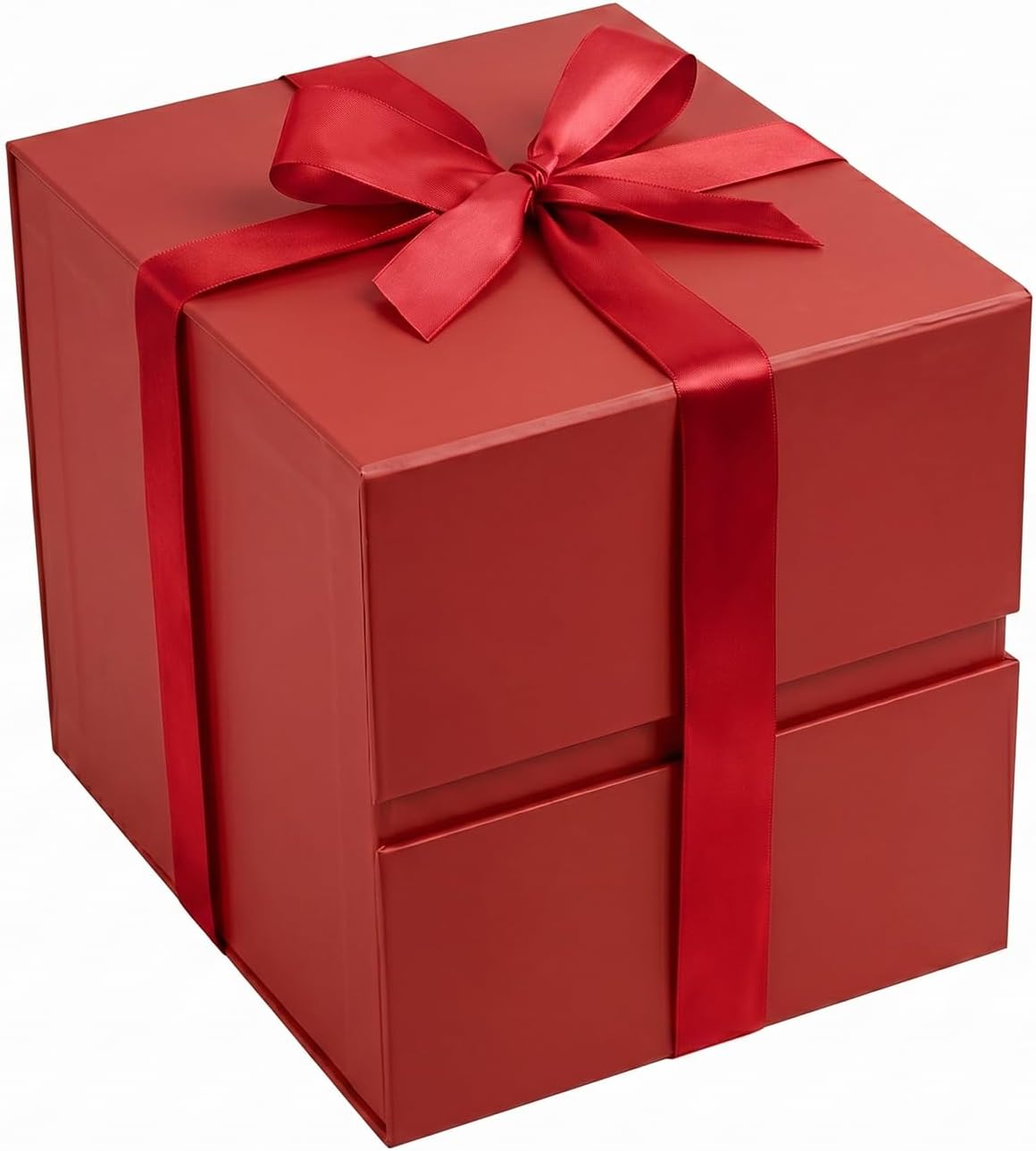 LIFELUM Red Gift Box for Christmas with Magnetic Lid, 7"x7"x7"