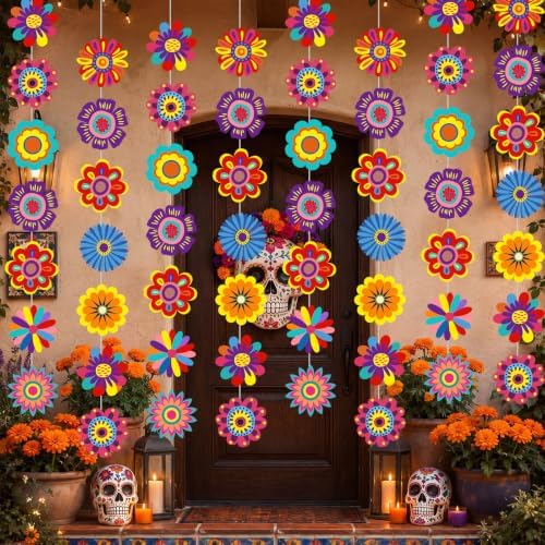 Xinnun 8 Pcs Day of The Dead Party Decorations Halloween Flower Garlands
