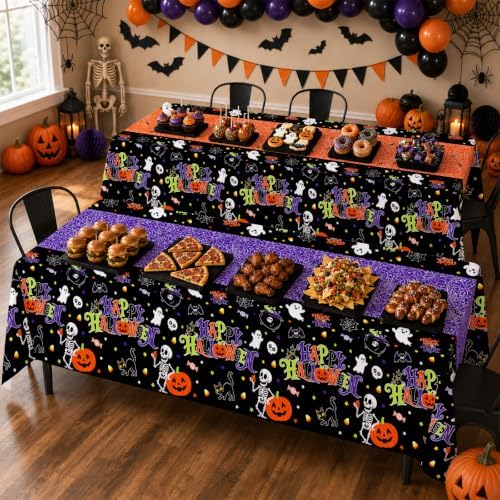 2 Pack Halloween Tablecloth, 54 x 108 Inch Disposable Plastic Table Cover, Halloween Party Supplies for Halloween Decor