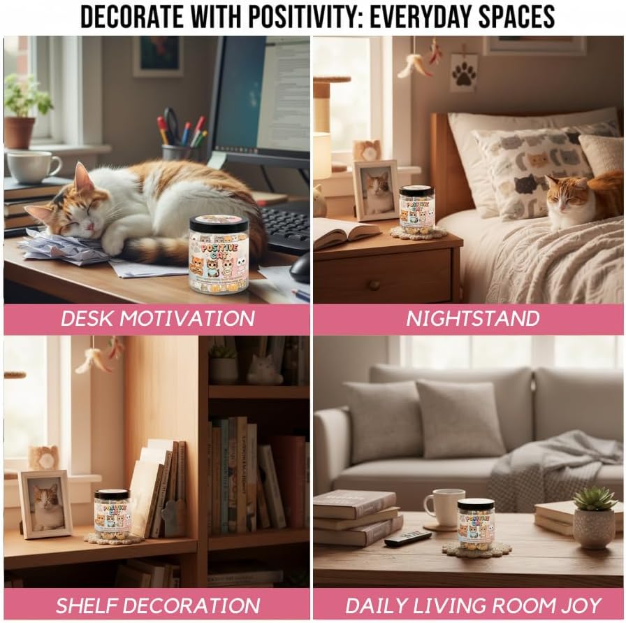 DEARMINE Positive Cat Jar, 60 Affirmation Cards, Cat Lover Gifts for Women