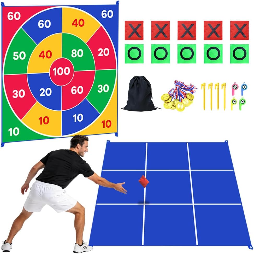 2-in-1 Giant Tic Tac Toe Game Bean Bag Toss Games, 4.5FT Double-Sided Large Tic Tac Toe Game with 10 Pcs Bean Bags, Outdoor Games for Adults and Family Lawn Yard Carnival Field Day Party