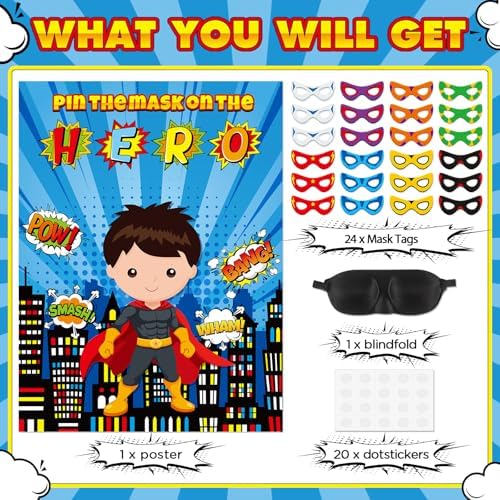 Faccito Hero Party Games Pin Mask on The Cityscape Poster