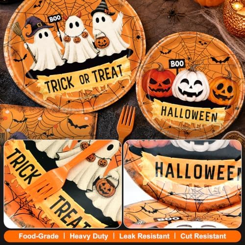 96 Pieces Halloween Ghost Tableware Set – Trick or Treat Disposable Paper Plates and Napkins for Halloween Party Decorations, Ghost Theme Party Supplies, Spooky Celebrations and Trick or Treat Events
