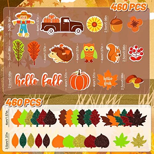 Whaline 460Pcs Fall Thanksgiving Foam Stickers Glitter Maple Leaves Pumpkin Self-Adhesive Sticker for Kids Party Favors Scrapbook Craft DIY Decor