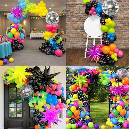 147PCS Neon Balloon Arch Garland Kit with Glow in the Dark Balloons for 80s 90s Disco, Rock and Roll, Birthday, Fiesta and Let's Glow Party Decorations