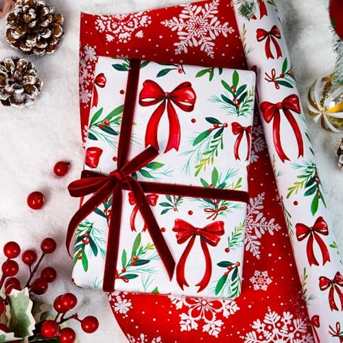 Yarcony Christmas Wrapping Paper Jumbo Roll, Red and Green Wrapping Paper