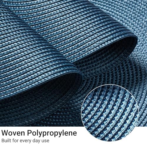 FunWheat Round Braided Placemats Set of 12 Place Mats for Dining Table Woven Washable Non-Slip Table Mats 15 Inch(Blue,12pcs)