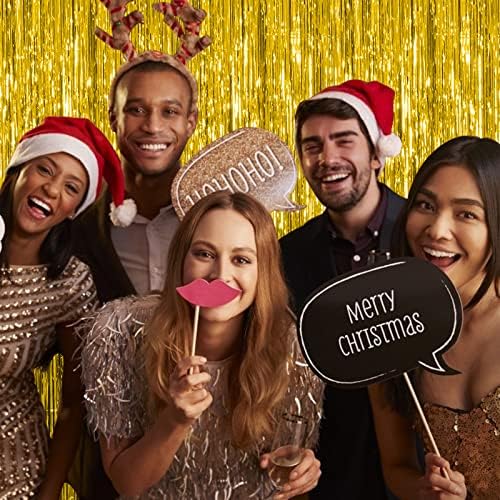 5 Pack Gold Fringe Curtain Backdrop Tinsel Streamers Birthday Party Decorations Christmas Photo Booth Backdrop Halloween New Year Graduation Baby Shower Theme Party Decorations