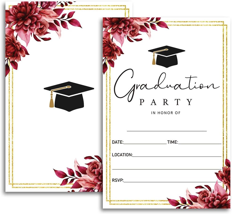 FujLoy Graduation Party Invitations 20 Cards With Envelopes Red