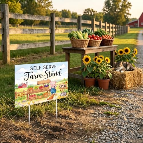 Rngmsi Pig and Vegetable Farm Stand Directional Arrow Sign Set 3pc