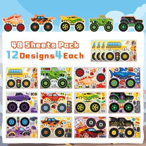 Monster Car Stickers - 48 Sheets Monster Truck Party Favors